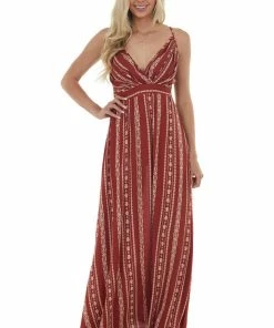 ANGIE Light Rosewood Printed Sleeveless Maxi Dress Dresses