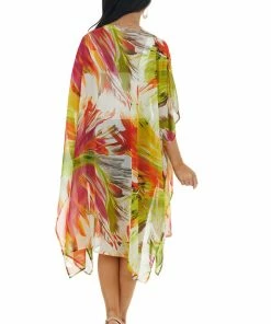 Caramela Tops Neon Orange Abstract Floral Open Front Kimono 31 Caramela Tops Neon Orange Abstract Floral Open Front Kimono