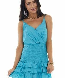 Do + Be Teal Strappy Mini Dress With Smocking And Tiers 26 Do + Be Teal Strappy Mini Dress With Smocking And Tiers