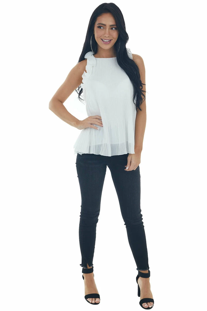 1 Funky White Pleated Blouse With Ruffle Straps 5 1 Funky White Pleated Blouse With Ruffle Straps