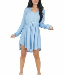 L Love Cornflower Blue Long Sleeve Dress With Raw Seam Details 30 L Love Cornflower Blue Long Sleeve Dress With Raw Seam Details
