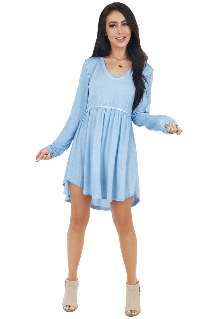 L Love Cornflower Blue Long Sleeve Dress With Raw Seam Details 15 L Love Cornflower Blue Long Sleeve Dress With Raw Seam Details