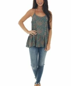 Newbury Kustom Tops Juniper Ditsy Floral Racerback Ruffle Hem Cami