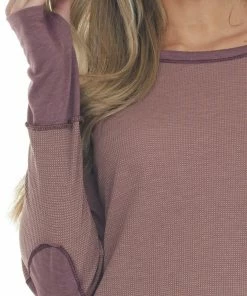 BiBi Rose Taupe And Berry Contrast Thermal Knit Top