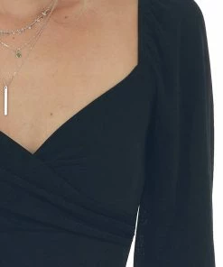 LE LIS Black Puff Sleeve Surplice Neck Bodycon Dress Dresses 27 LE LIS Black Puff Sleeve Surplice Neck Bodycon Dress Dresses