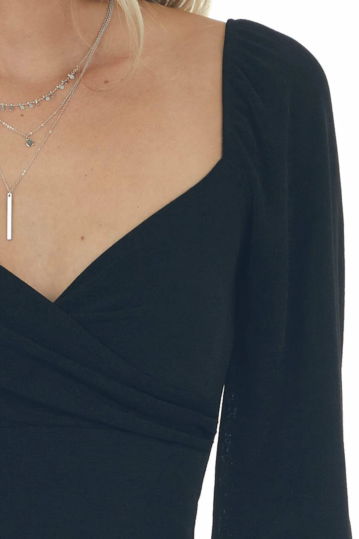 LE LIS Black Puff Sleeve Surplice Neck Bodycon Dress Dresses 12 LE LIS Black Puff Sleeve Surplice Neck Bodycon Dress Dresses