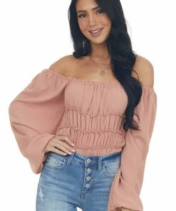 Entro Tops Ginger Smocked Frill Puff Sleeve Bodysuit