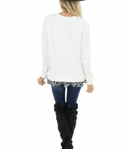 Easel Ivory Knit Sweatshirt With Grey Leopard Hemline Contrast 29 Easel Ivory Knit Sweatshirt With Grey Leopard Hemline Contrast