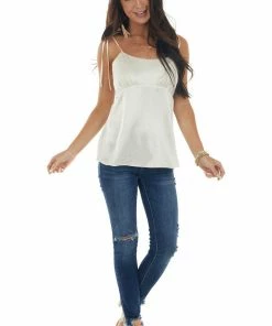 NAKED ZEBRA Champagne Printed Satin Tank Top Tops