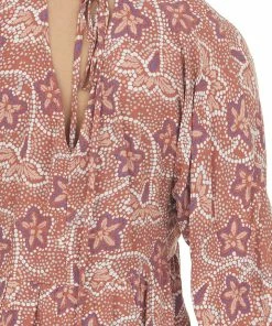Andree Tops Terracotta Printed Puff Sleeve Babydoll Blouse