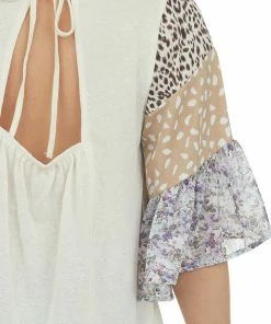 Umgee Tops Buttercream Multiprint Colorblock Sleeve Top