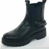 Intouch Footwear Black Faux Leather Lug Boots With Chain Detail Shoes