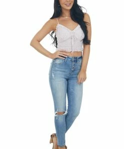 LE LIS Tops Light Mauve Floral Print Smocked Crop Top