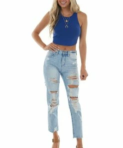 Peach Love Tops Royal Blue Sleeveless Strappy Open Back Top 32 Peach Love Tops Royal Blue Sleeveless Strappy Open Back Top