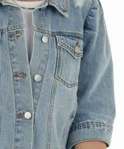 BiBi Outerwear Light Wash Half Sleeve Button Up Denim Jacket