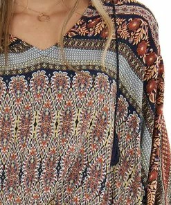 Umgee Tops Fire Orange Printed Flowy Hooded Blouse