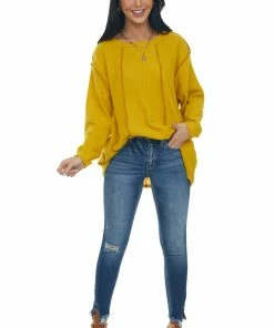 BiBi Bright Mustard Long Sleeve Brushed Waffle Knit Top 31 BiBi Bright Mustard Long Sleeve Brushed Waffle Knit Top