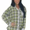 Davi & Dani Tops Rich Olive Plaid Button Up Top With Raw Detail