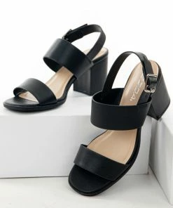 FORTUNE DYNAMIC Black Sling Back Block Heels Shoes
