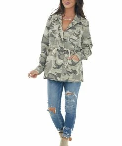 Doe & Rae Sage Camo Print Utility Jacket With Pockets