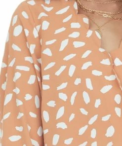 Umgee Tops Sandstone Printed Scalloped Surplice Blouse