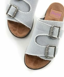 BLOWFISH Shoes Slate Denim Slip On Sandals With Buckle Detail