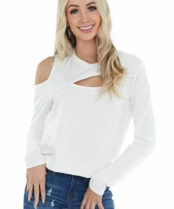 Vanilla Bay Off White Long Sleeve Open Front Top With Cold Shoulder