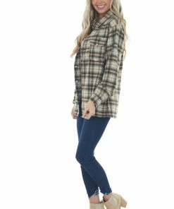 Kori America Beige Plaid Woven Shacket With Chest Pockets 13 Kori America Beige Plaid Woven Shacket With Chest Pockets