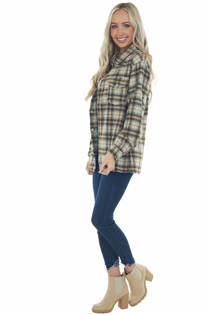 Kori America Beige Plaid Woven Shacket With Chest Pockets 6 Kori America Beige Plaid Woven Shacket With Chest Pockets