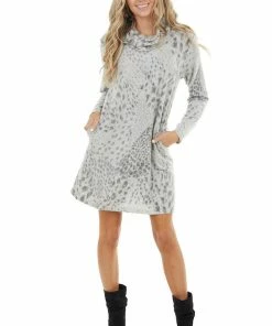First Love Heather Grey Leopard Print Cowl Neck Dress With Pockets 29 First Love Heather Grey Leopard Print Cowl Neck Dress With Pockets