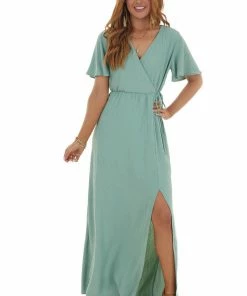 Vanilla Bay Light Juniper Surplice Maxi Dress With Slit 13 Vanilla Bay Light Juniper Surplice Maxi Dress With Slit