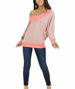 White Birch Neon Pink And Mauve Leopard Print Long Dolman Sleeve Top 27 White Birch Neon Pink And Mauve Leopard Print Long Dolman Sleeve Top