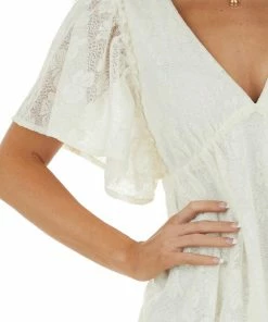 Flying Tomato Cream Lace Mini Babydoll Dress With Open Back