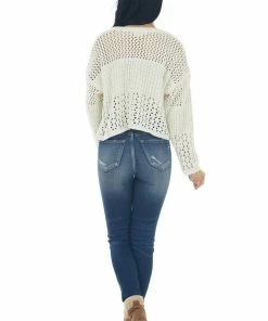 LE LIS Buttercream Chenille Pointelle Cropped Sweater Tops 29 LE LIS Buttercream Chenille Pointelle Cropped Sweater Tops