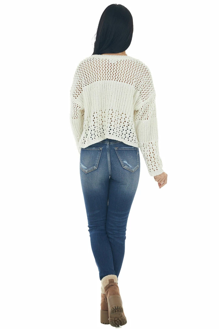 LE LIS Buttercream Chenille Pointelle Cropped Sweater Tops 14 LE LIS Buttercream Chenille Pointelle Cropped Sweater Tops