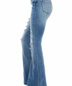 American Fit Dark Acid Wash High Rise Heavy Distressed Bell Bottom Jeans Bottoms