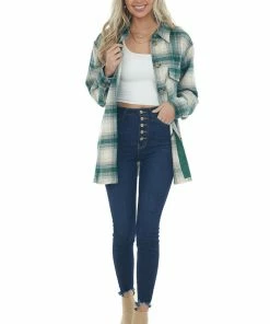 Kori America Forest And Cornflower Plaid Shirt Jacket Tops