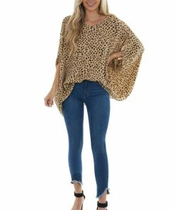 Now N Forever Beige Cheetah Print Woven Poncho Top Tops