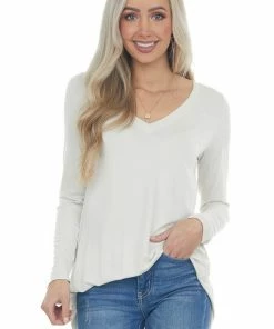 ZENANA Coconut Rounded Hem V Neck Soft Knit Top