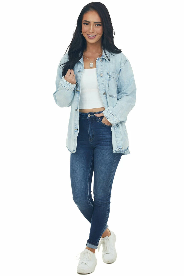 Wishlist Light Wash Button Up Denim Jacket With Pockets 7 Wishlist Light Wash Button Up Denim Jacket With Pockets
