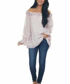 Jodifl Tops Carnation Watercolor Ruffle Off Shoulder Top