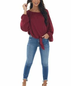 L Love Maroon Bubble Sleeve Blouse With Tie Detail Tops 14 L Love Maroon Bubble Sleeve Blouse With Tie Detail Tops