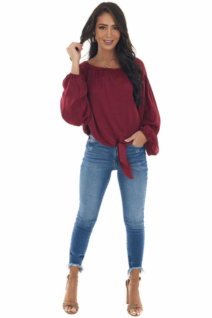 L Love Maroon Bubble Sleeve Blouse With Tie Detail Tops 8 L Love Maroon Bubble Sleeve Blouse With Tie Detail Tops