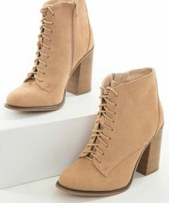 FORTUNE DYNAMIC Nude Faux Suede Lace Up High Heel Booties 23 FORTUNE DYNAMIC Nude Faux Suede Lace Up High Heel Booties