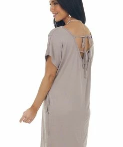 Vanilla Bay Mocha Knit Mini Tee Shirt Dress With Pockets