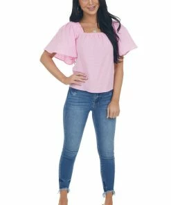 Entro Tops Bubblegum Pink Short Flare Sleeve Top