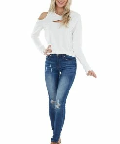 Vanilla Bay Off White Long Sleeve Open Front Top With Cold Shoulder