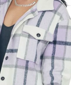 Blue B Tops Lavender Plaid Soft Shirt Jacket With Pockets