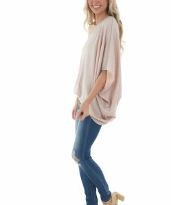 Main Strip Dusty Blush Sparkly Off The Shoulder Asymmetrical Knit Top