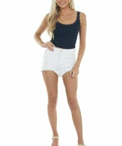 Just Panmaco Bottoms White Frayed And Distressed High Rise Shorts